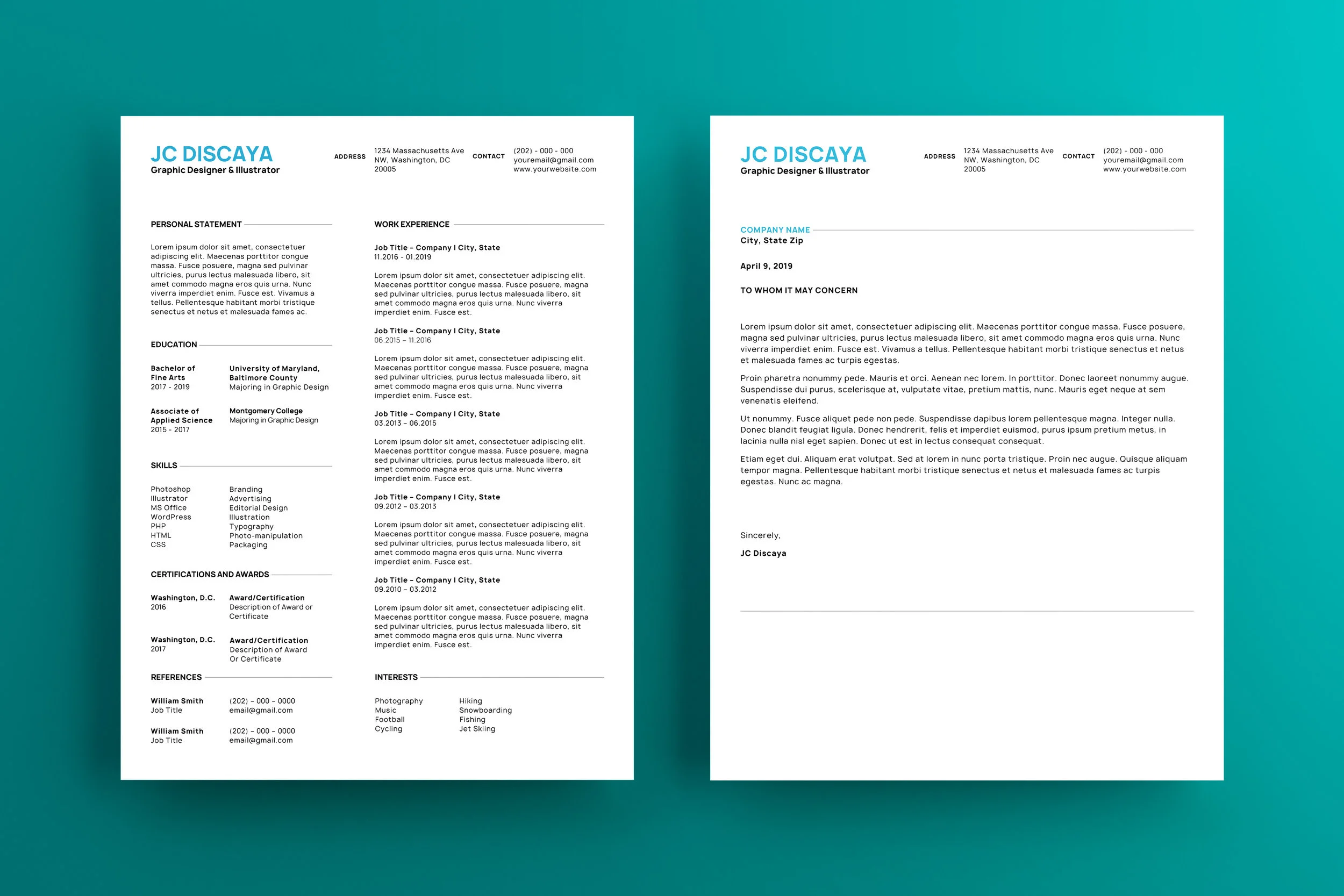 Download Modern No Fuss One Page Professional Resume And Cover Letter Template Jc Discaya