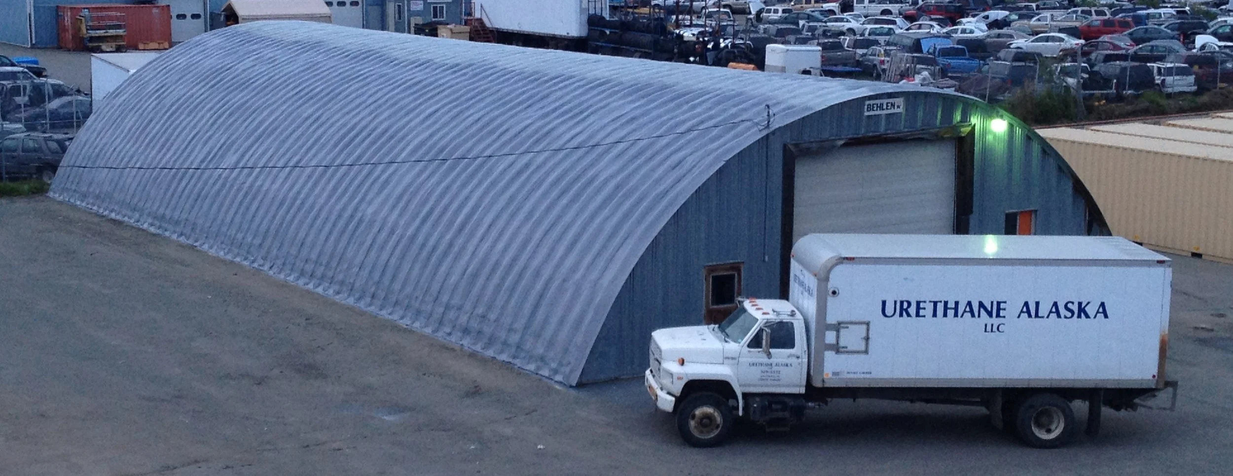 Industrial exterior quanset hut with urethane and polyshield coating.
