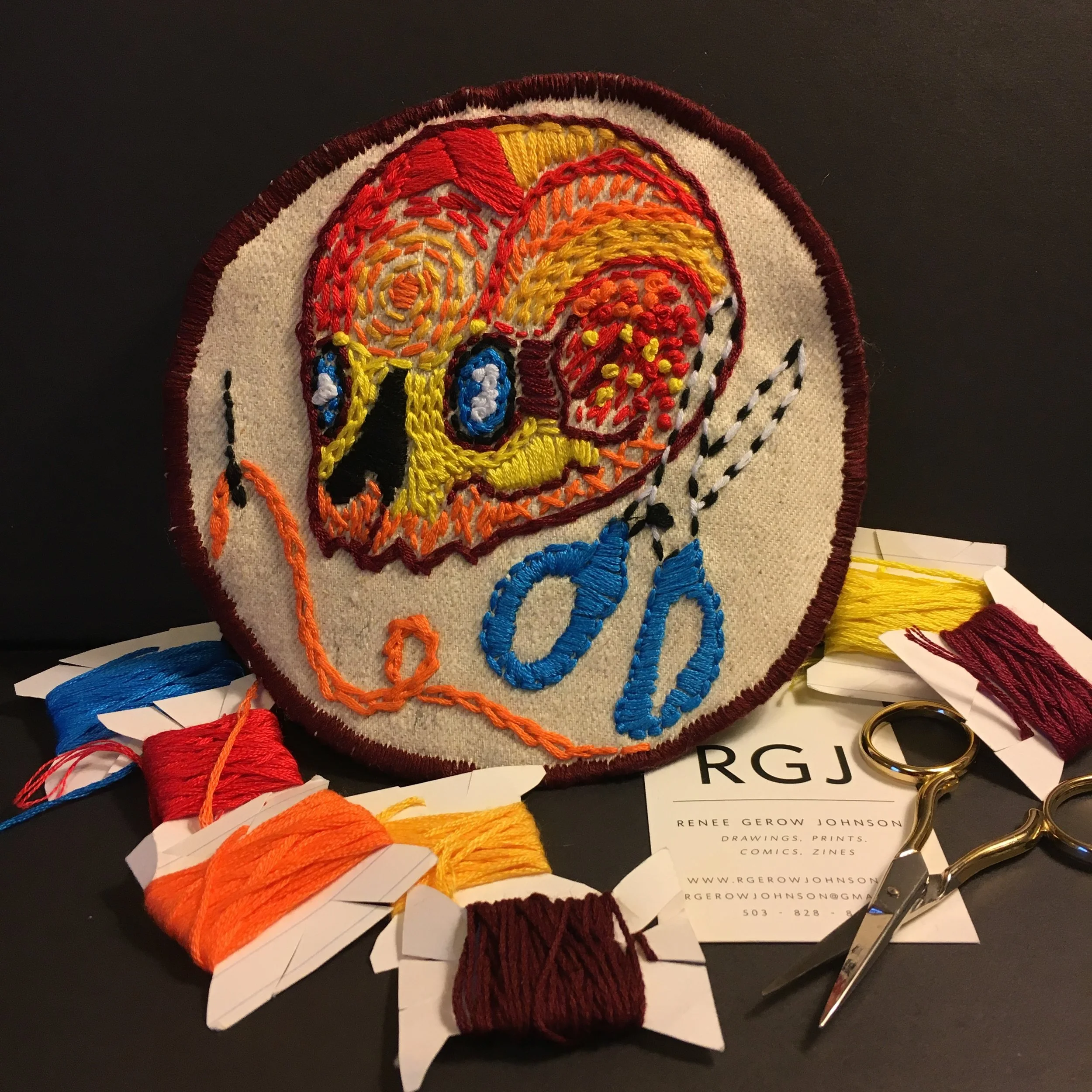 Hand Embroidered Skull Patch