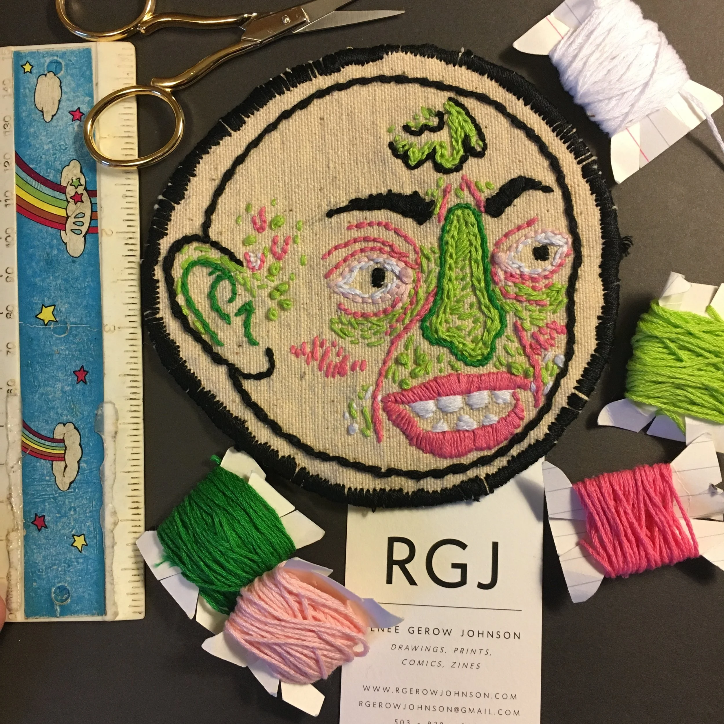 Hand Embroidered Green Boy Patch