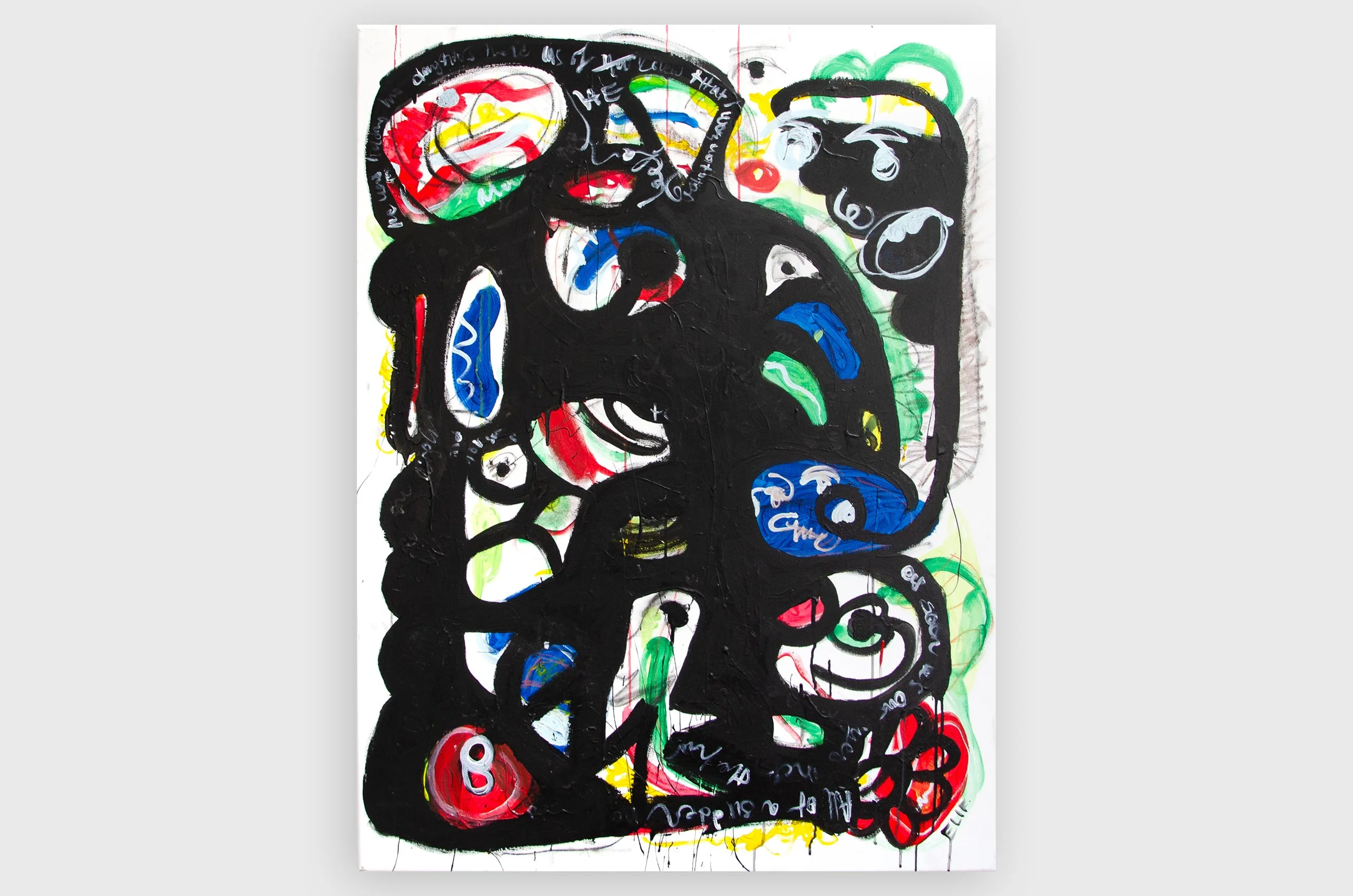Painting no. 1, 2024. Acrylic and oil pastel on canvas, 70 x 100 cm. Details available upon request.