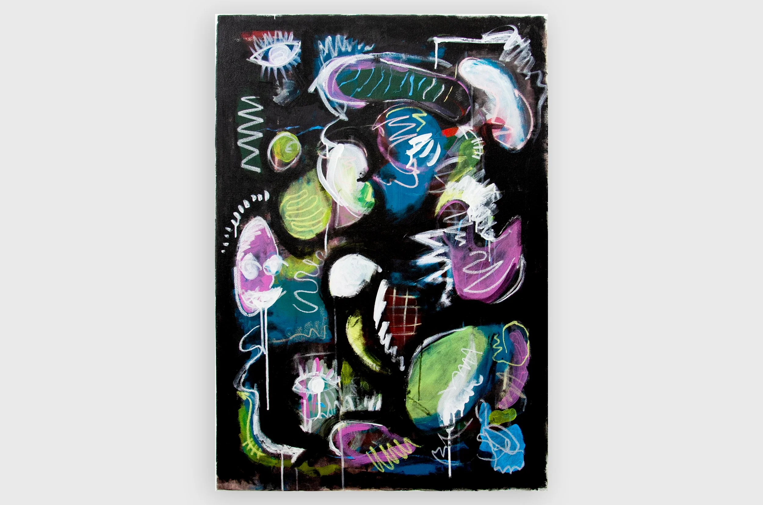 Painting no. 1, 2021. Acrylic and oil pastel on canvas, 70 x 100 cm. Details available upon request.