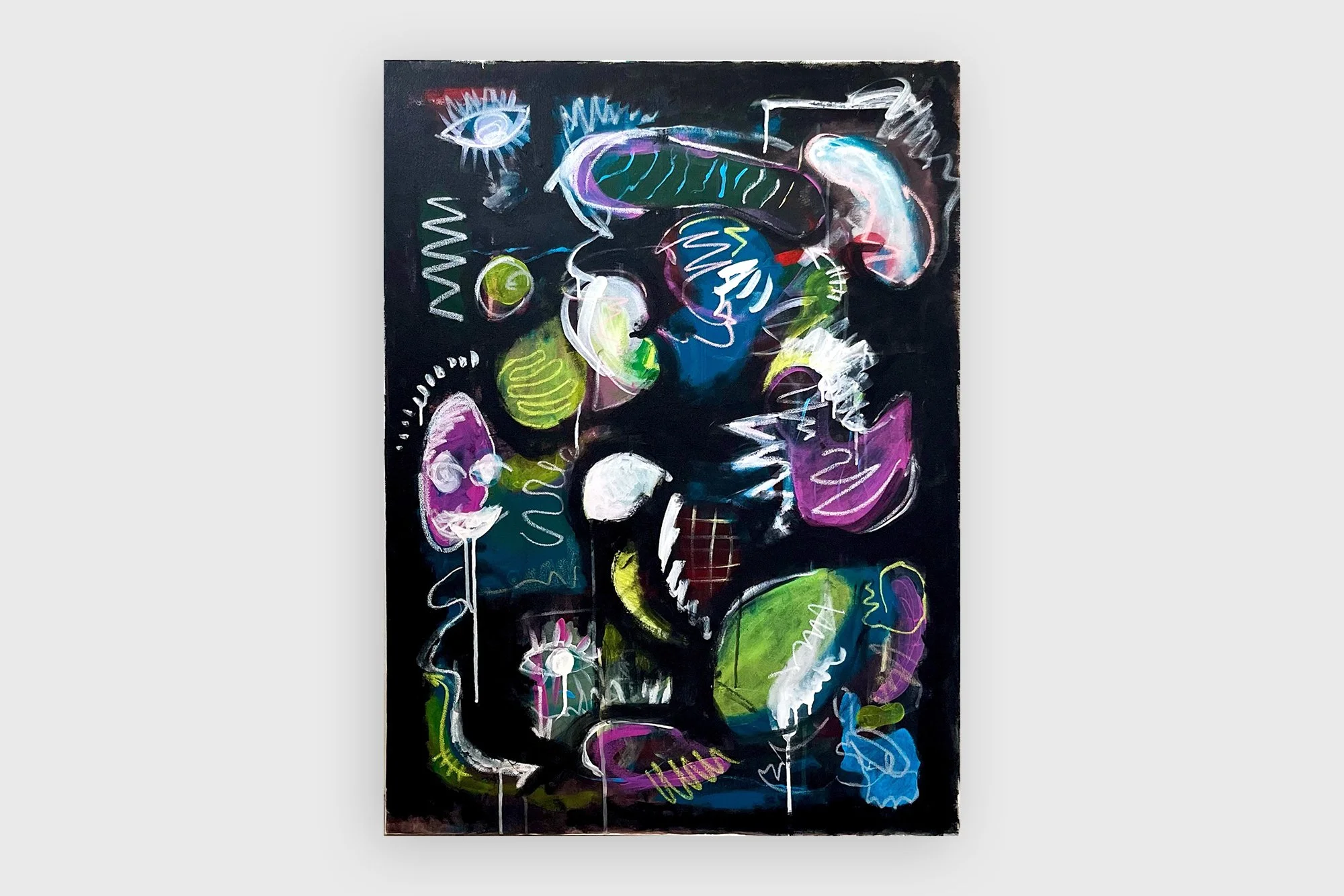 Painting no. 1, acrylic and oil pastel on canvas, 70 x 100 cm, details available upon request. 