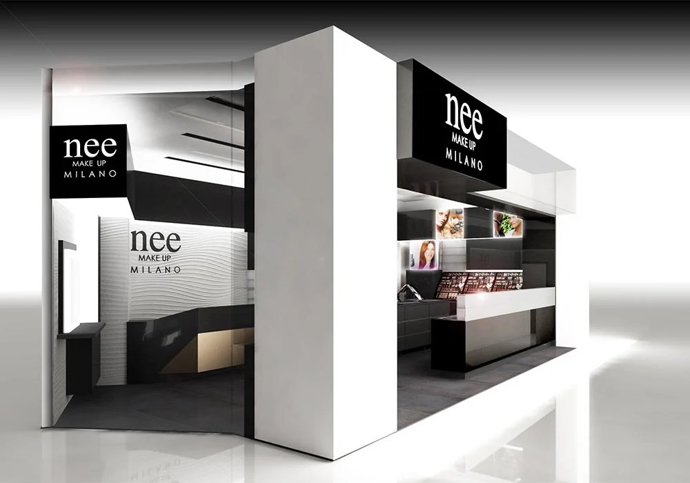 Progetto dell'esterno del punto vendita Nee Make Up di Dubai