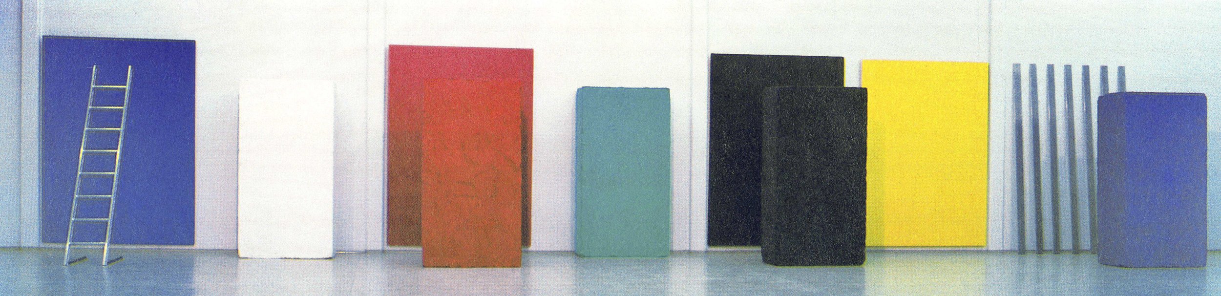 Po Raffaelu, akril, les lendapor, (kubus 200 x 100 x 50 cm), tekstil, aluminij, 1995