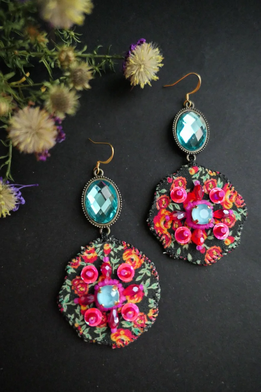 Wild Rose Embroidered Haute Couture Earrings