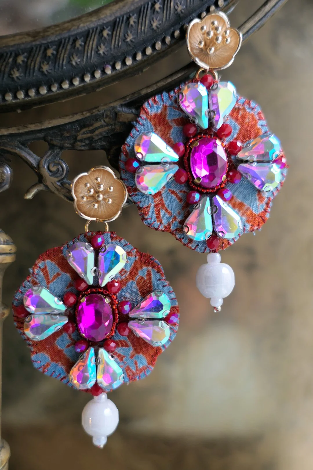 Christmas Poppy | Recycled Japanese Kimono Silk Earrings