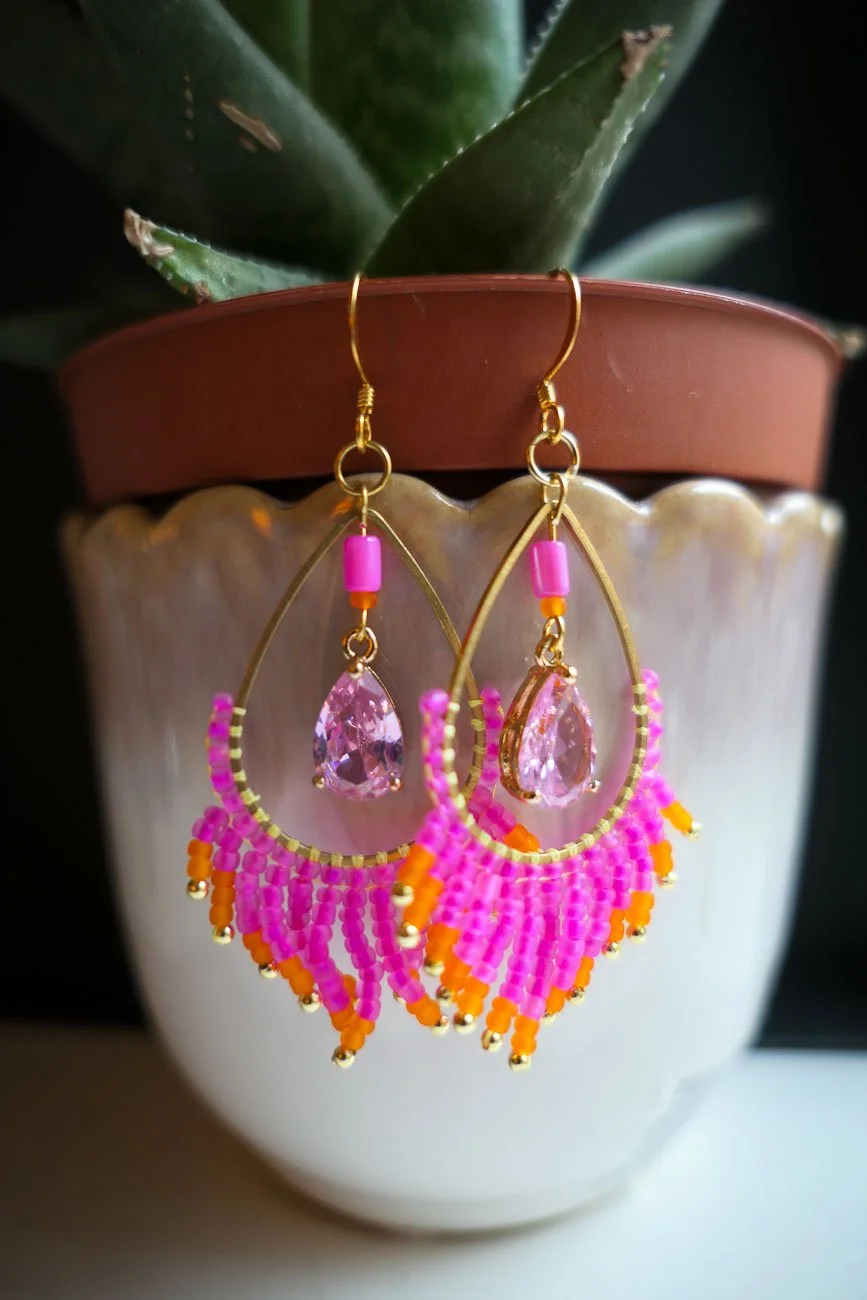 Daiquiri Flamingo Glass Bead Earrings