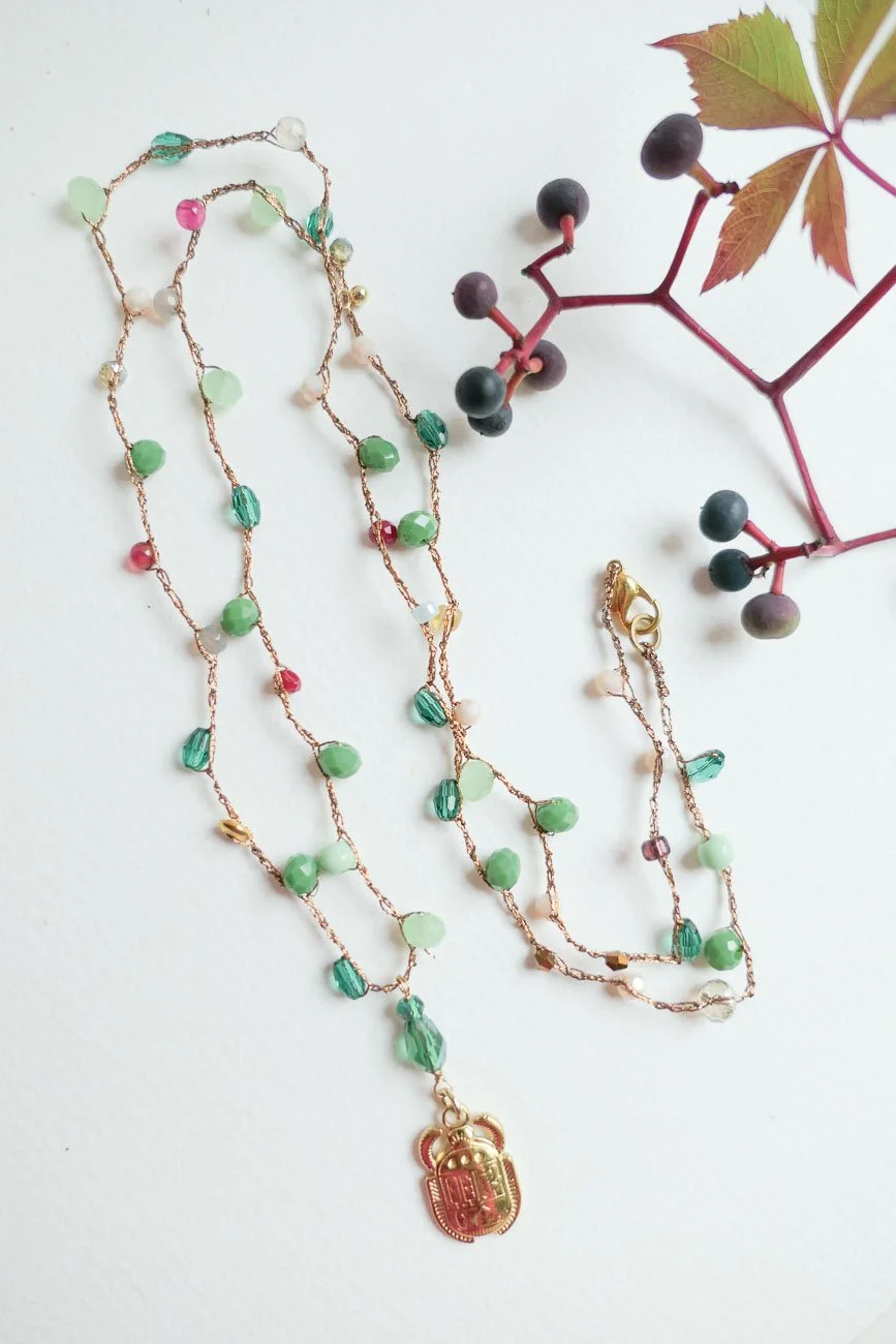 Scarab Glass Bead Necklace
