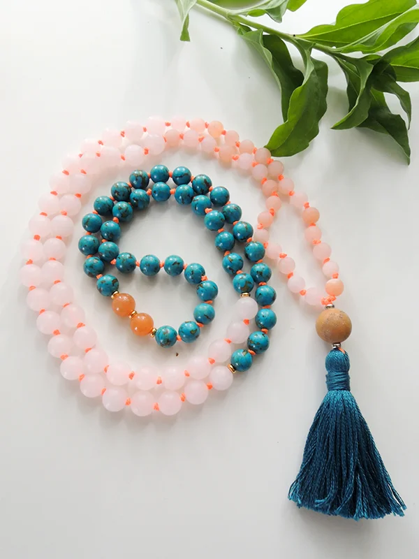 Turquoise and Rose Quartz Mala / 108 Beads