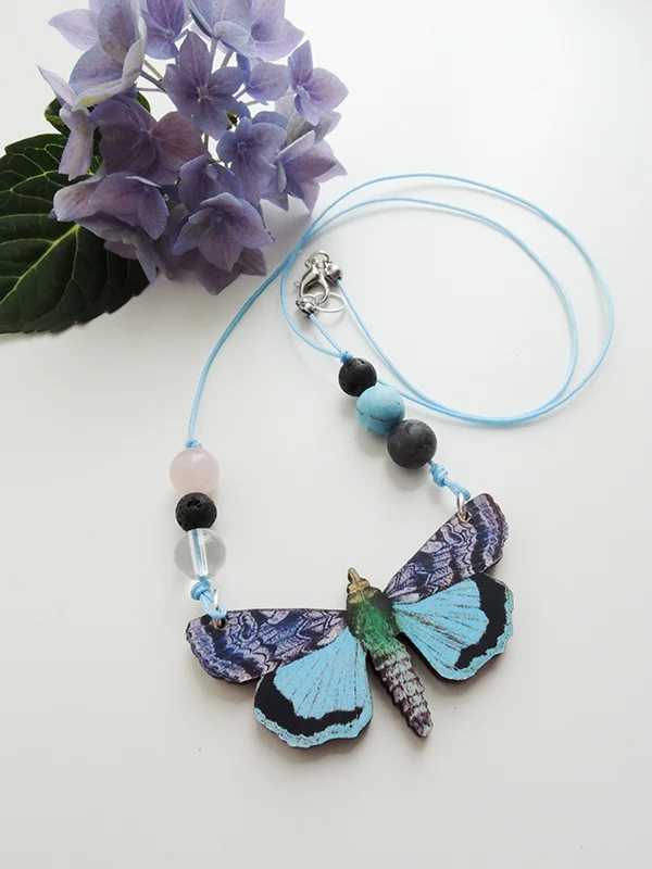 Blue Lace Butterfly | Blue String -Necklace