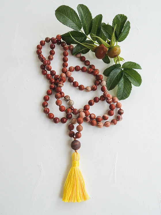 Frosted Red Jasper Mala Beads | 108 Beads