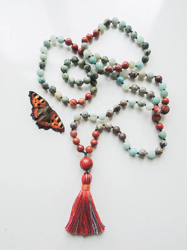 Chrysocolla, Amazonite and Jasper Mala Beads | 108 Beads