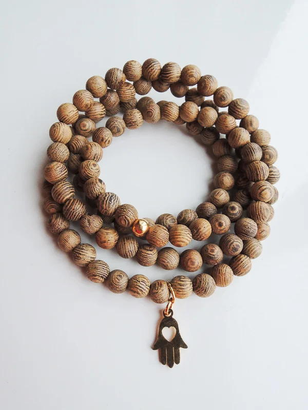 Rosewood Wrap Bracelet with Hamsa Hand
