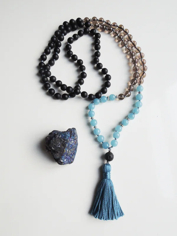 Agate and Smoky Quartz Mala Beads | 108 Beads