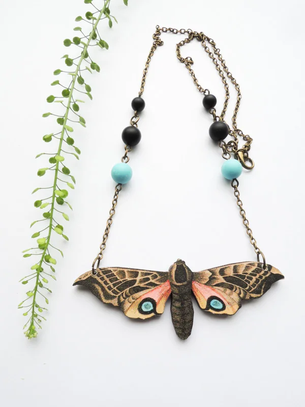 Smerinthus Ocellatus and Gemstones Necklace