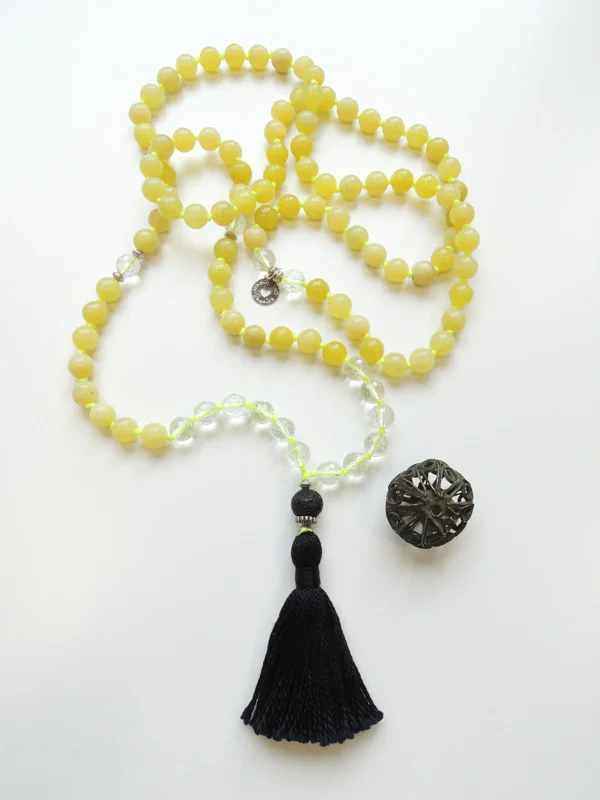 Lemon Jade and Quartz Crystal Mala | 108 Beads