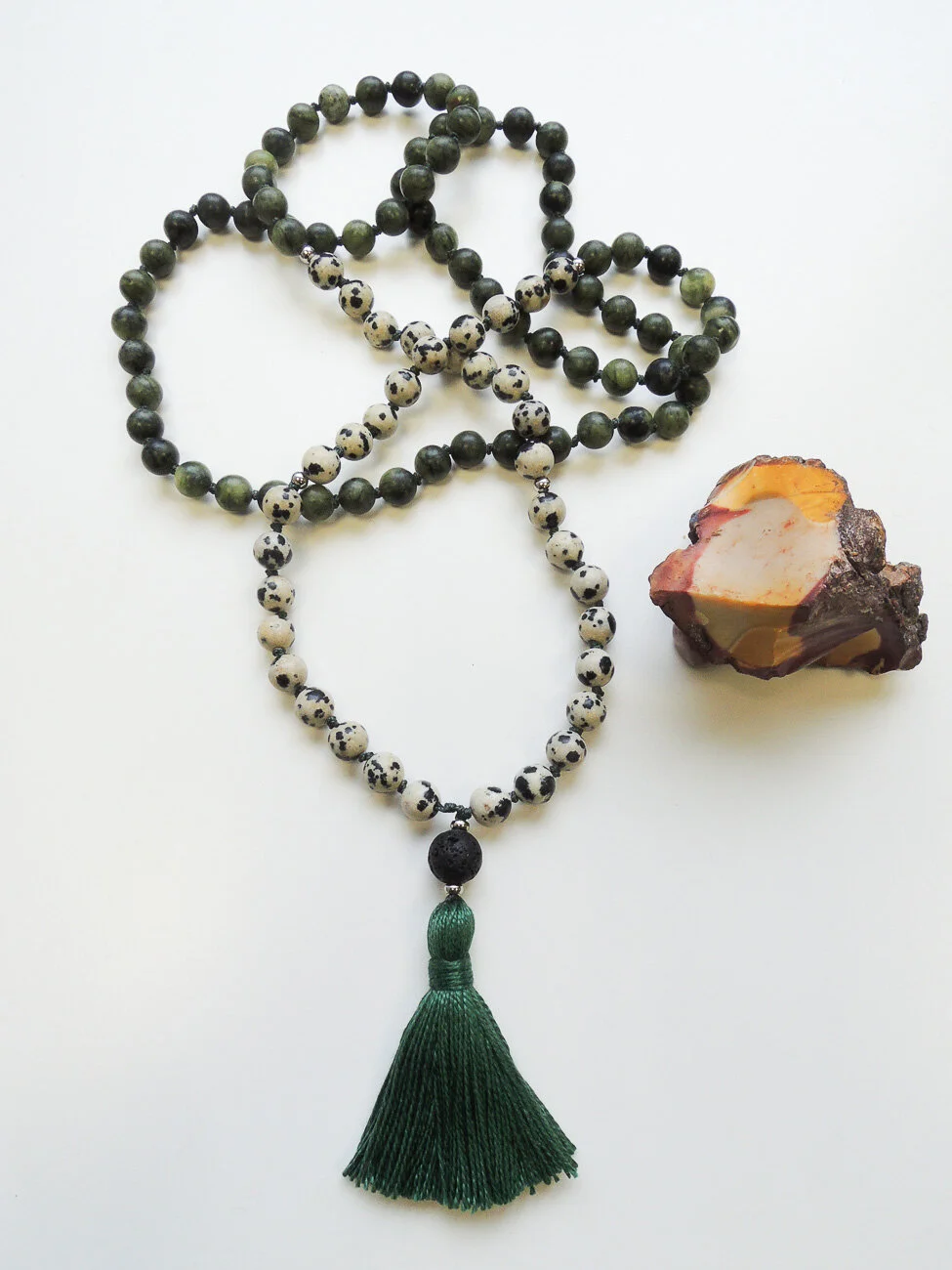 Moss Agate and Dalmatian Jasper Mala | 108 Beads