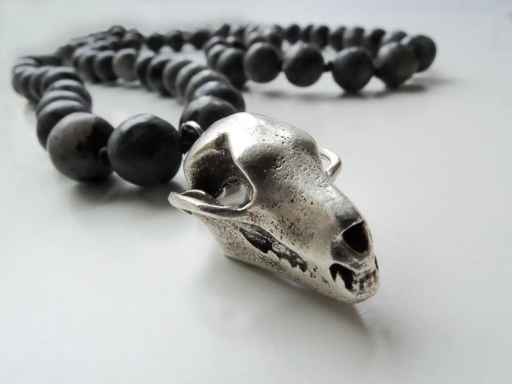 Fruit Bat Skull and Labradorite Gemstones
