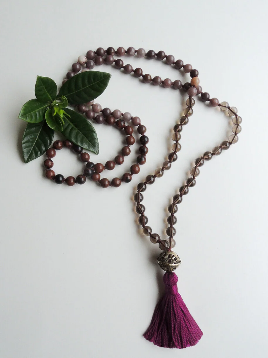 Smoky Quartz and Agate Mala Beads