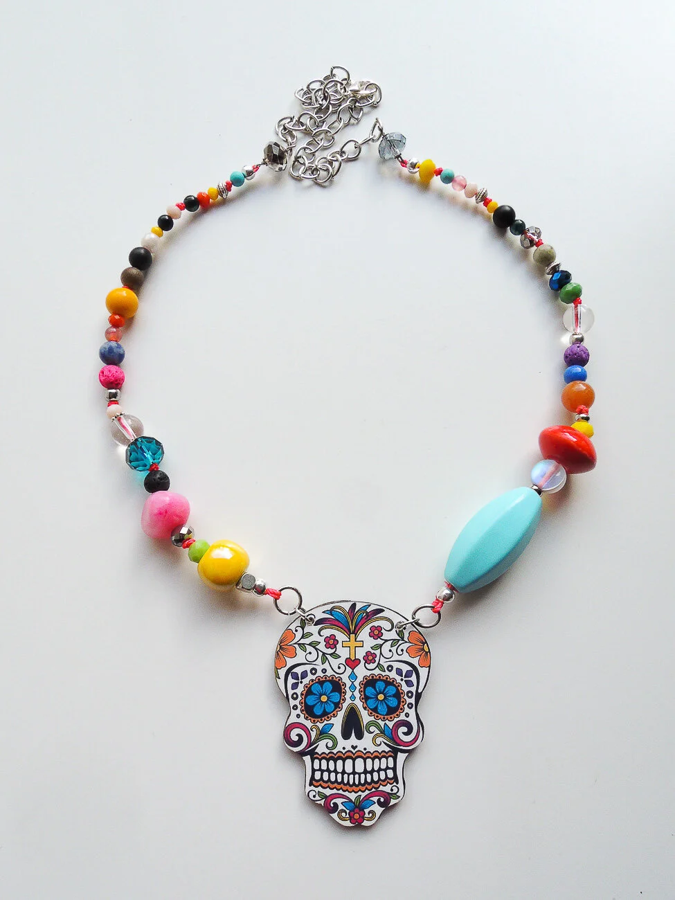sugar skull bead necklace