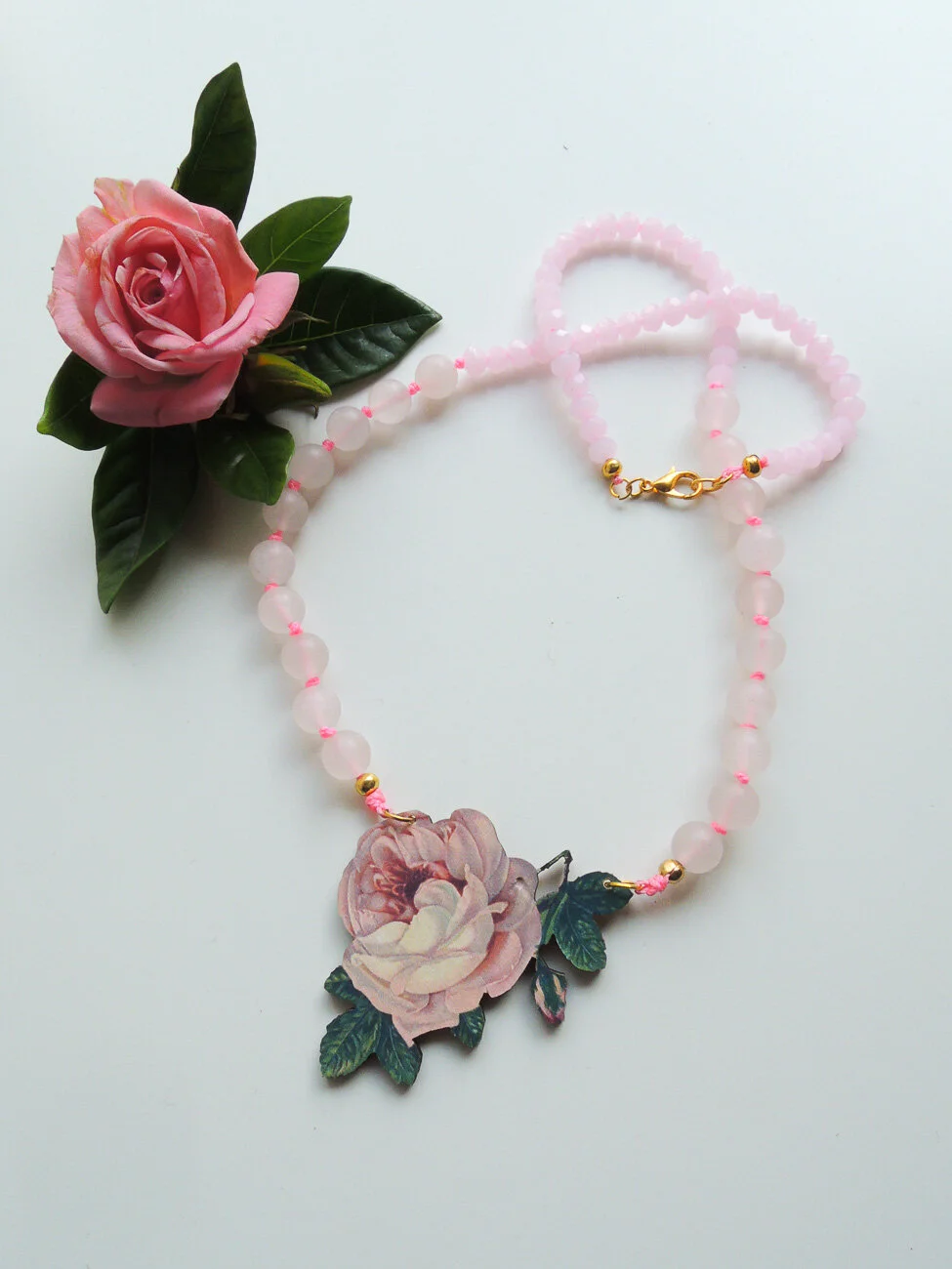 Eternal Rose Gemstone and Glass Beads Necklace