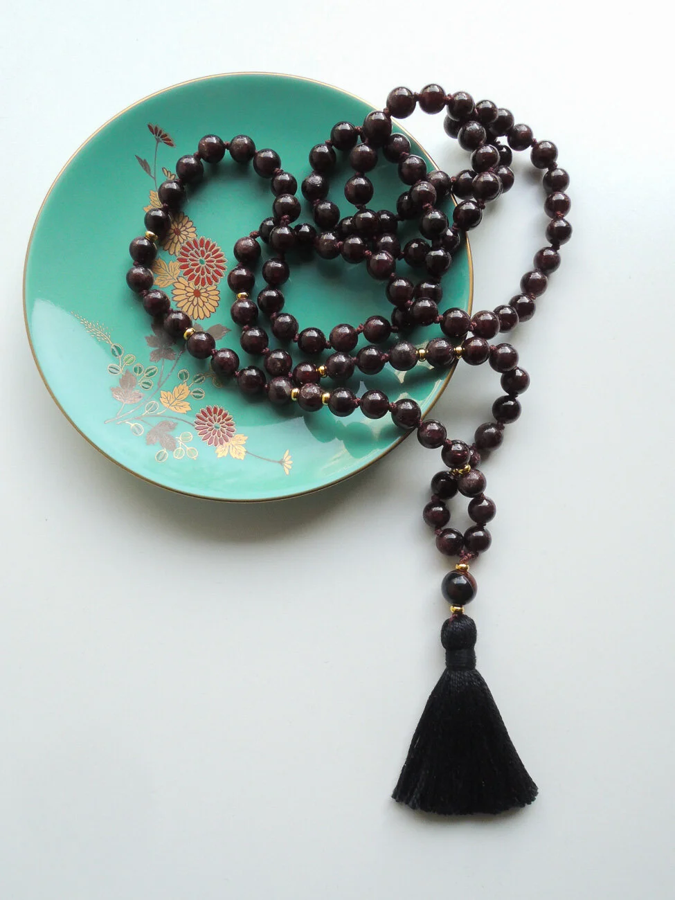 Polished Red Tourmaline Mala Bead Necklace