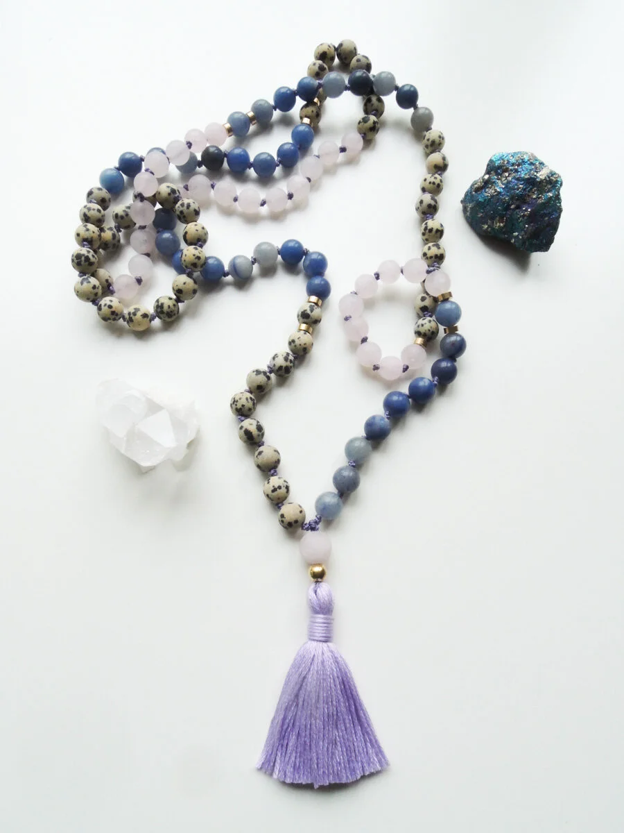 lavender colored Mala Gemstone Bead Necklace