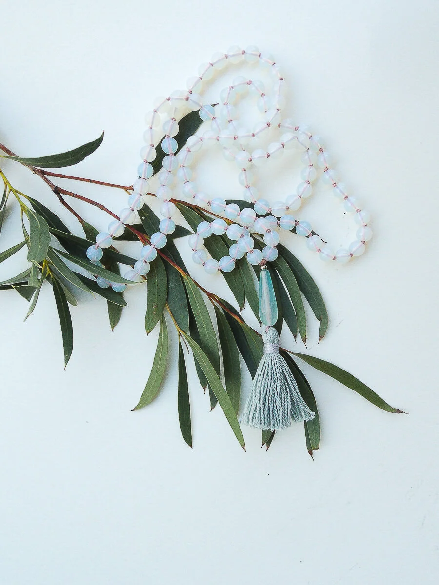 Opalite Mala with Aqua Blue Tassel