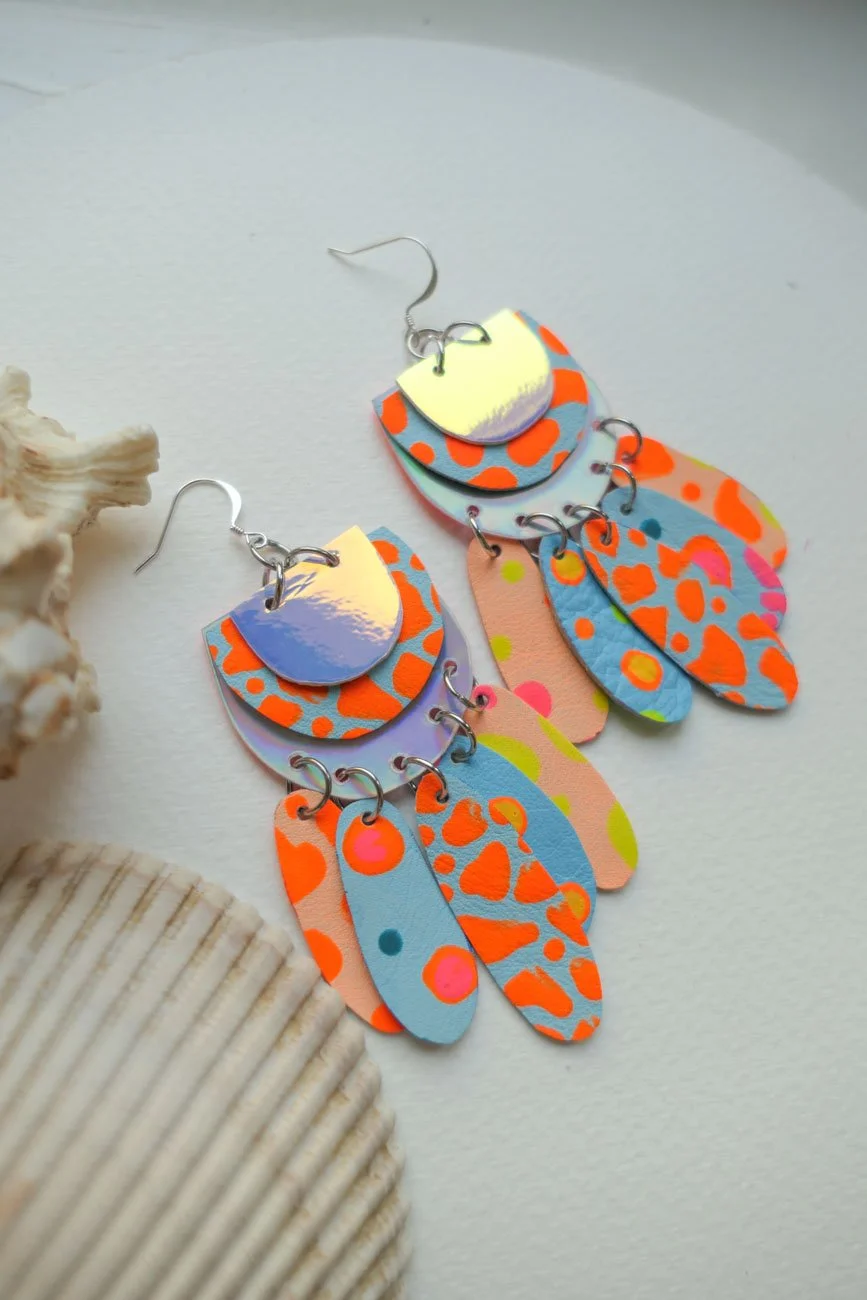 colourful handmade leather earrings by Nikkotakko Jewelry