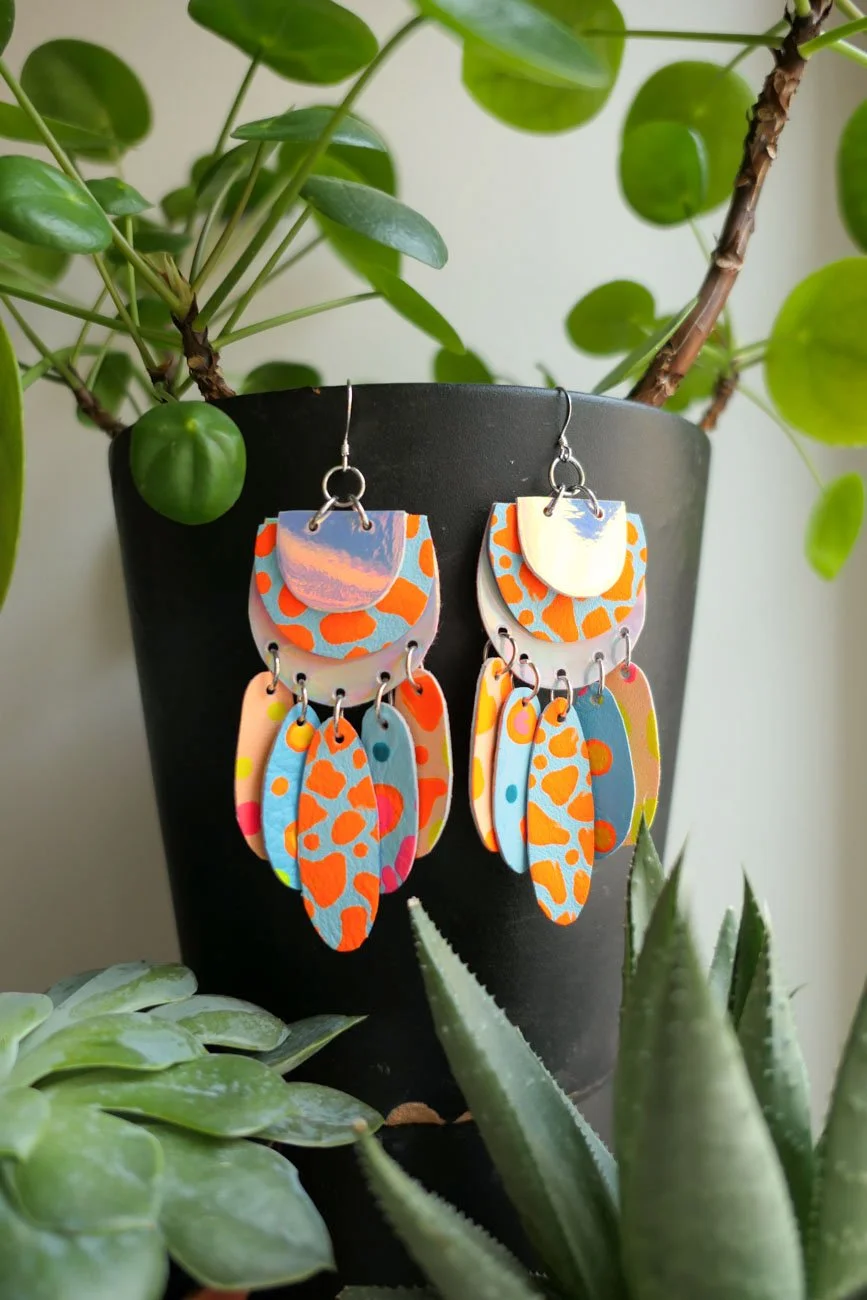 colourful handmade leather earrings by Nikkotakko Jewelry