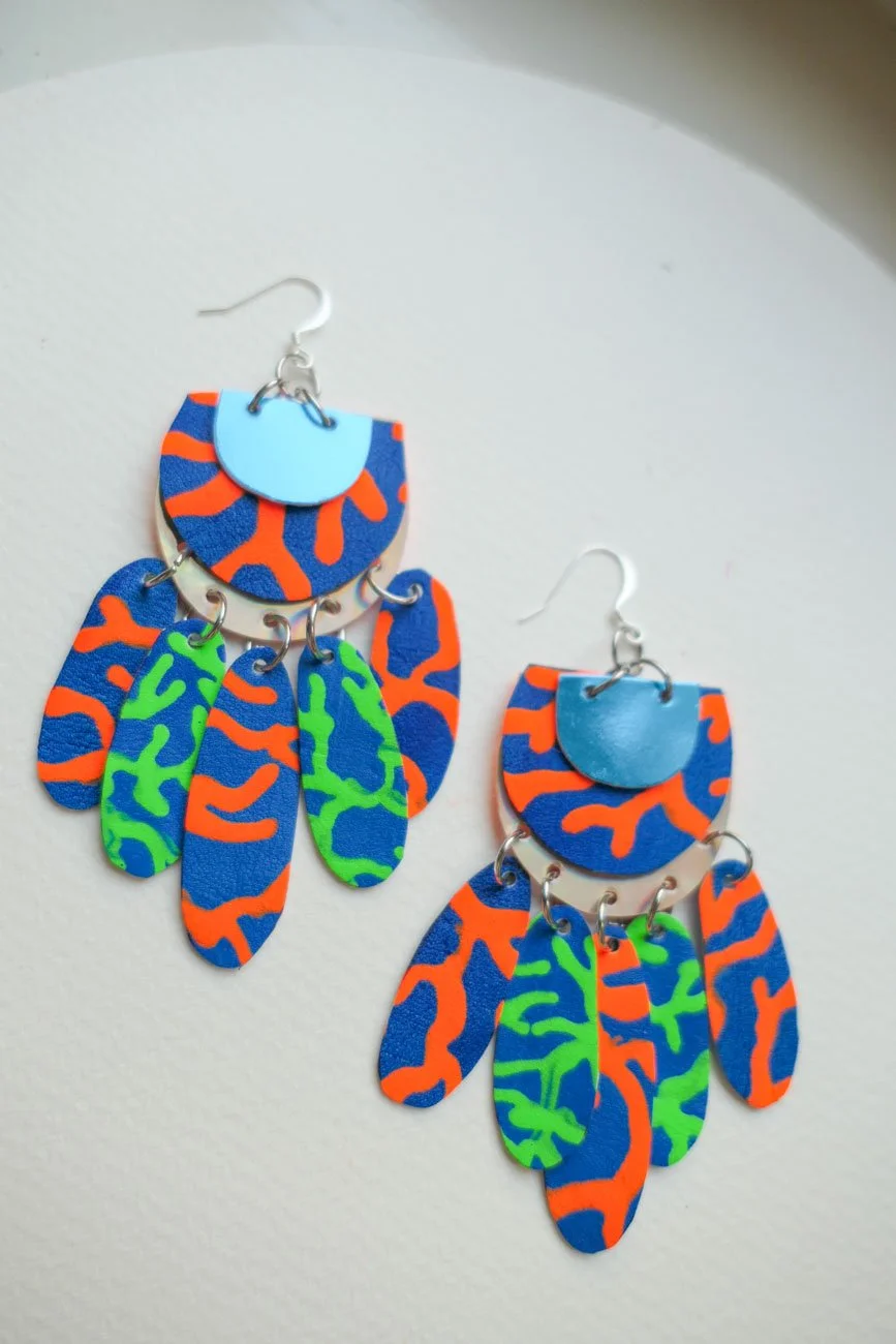 colourful handmade leather earrings by Nikkotakko Jewelry