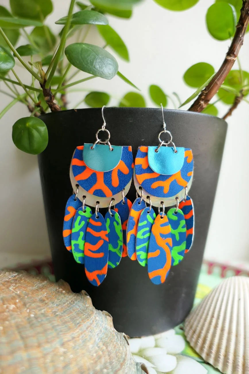 colourful handmade leather earrings by Nikkotakko Jewelry