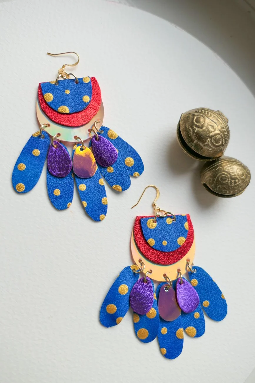 colourful handmade leather earrings by Nikkotakko Jewelry