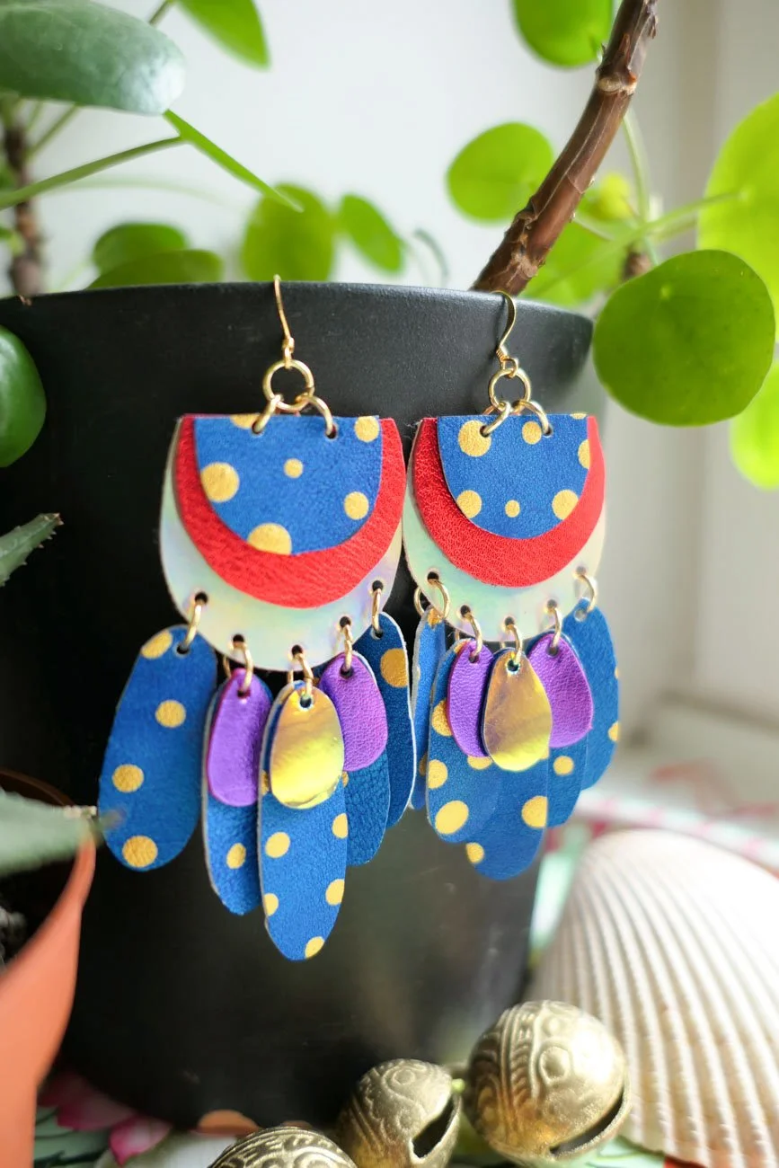 colourful handmade leather earrings by Nikkotakko Jewelry