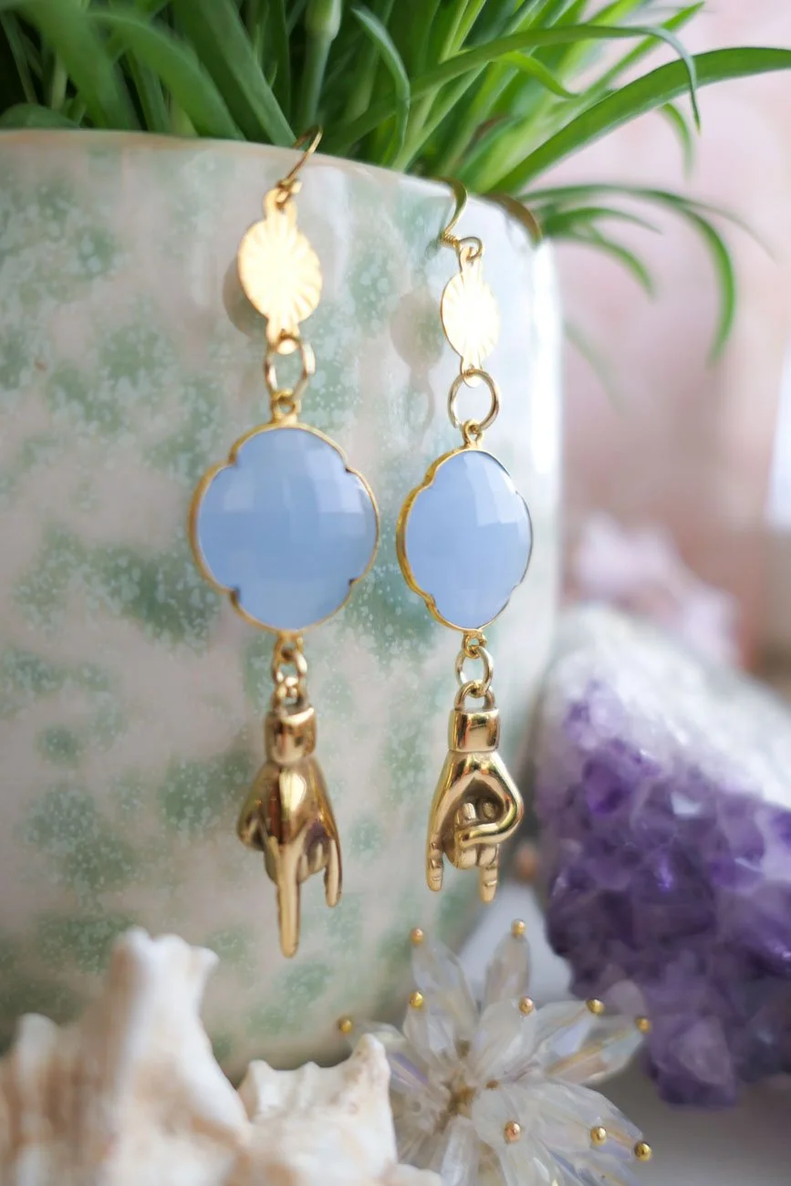 Apana Mudra Blue Chalcedony Statement Earrings