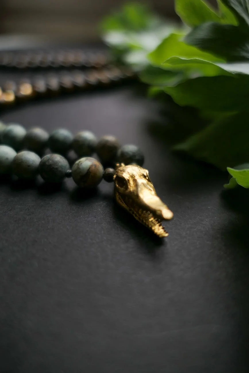 In the Shadows - Alligator Skull Gemstone Necklace