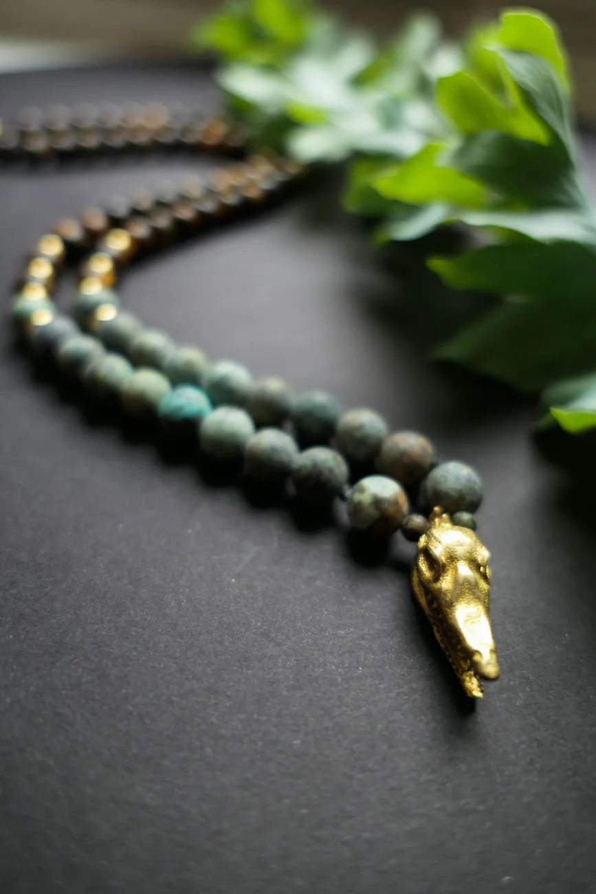 In the Shadows - Alligator Skull Gemstone Necklace