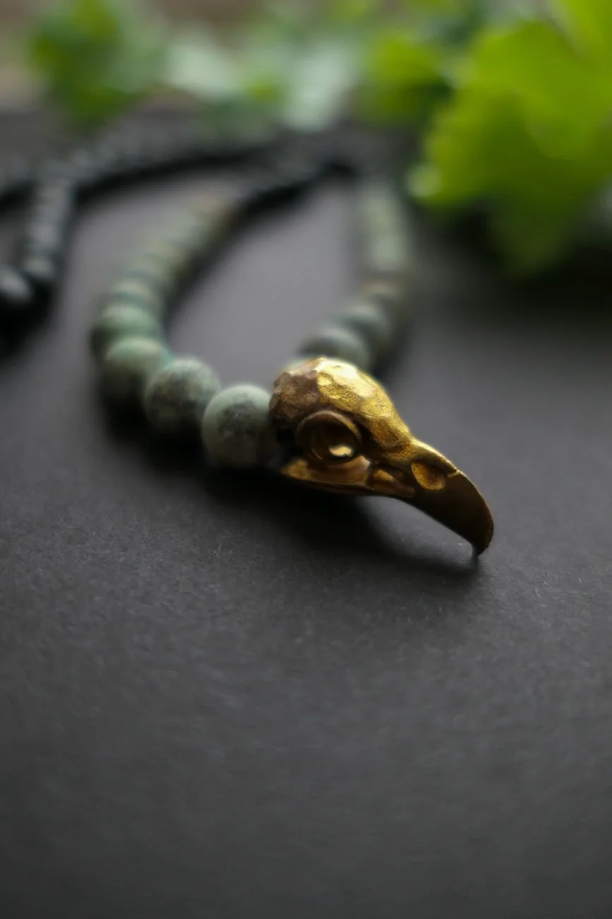 Parrot Skull - Agate & African Turquoise Gemstone Necklace