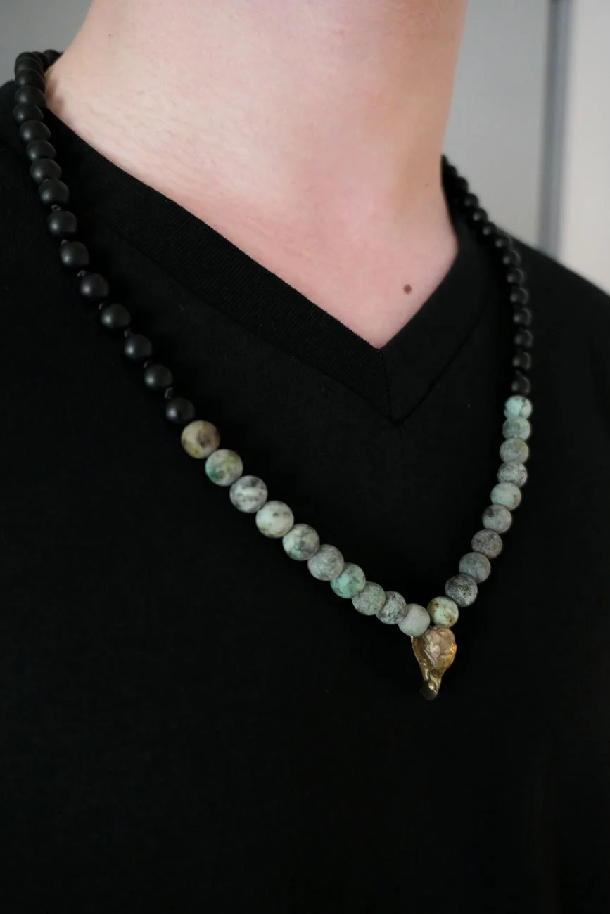 Parrot Skull - Agate & African Turquoise Gemstone Necklace