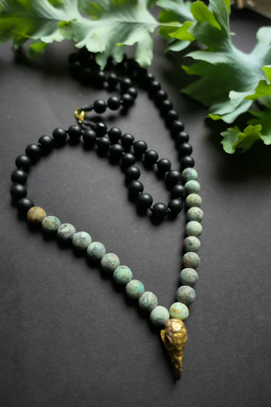 Parrot Skull - Agate & African Turquoise Gemstone Necklace
