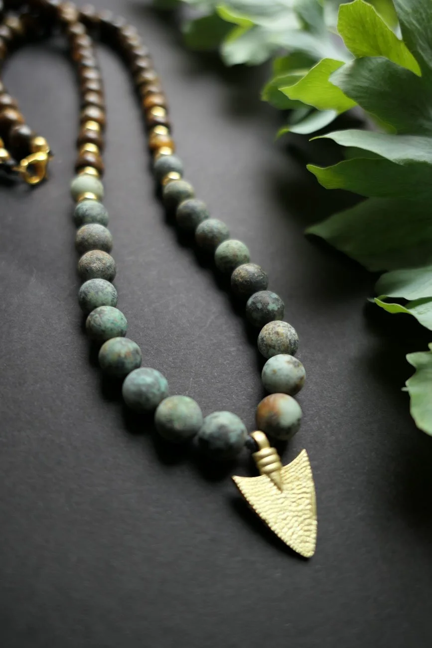 Treasure Hunt - Tiger Eye & African Turquoise Gemstone Necklace