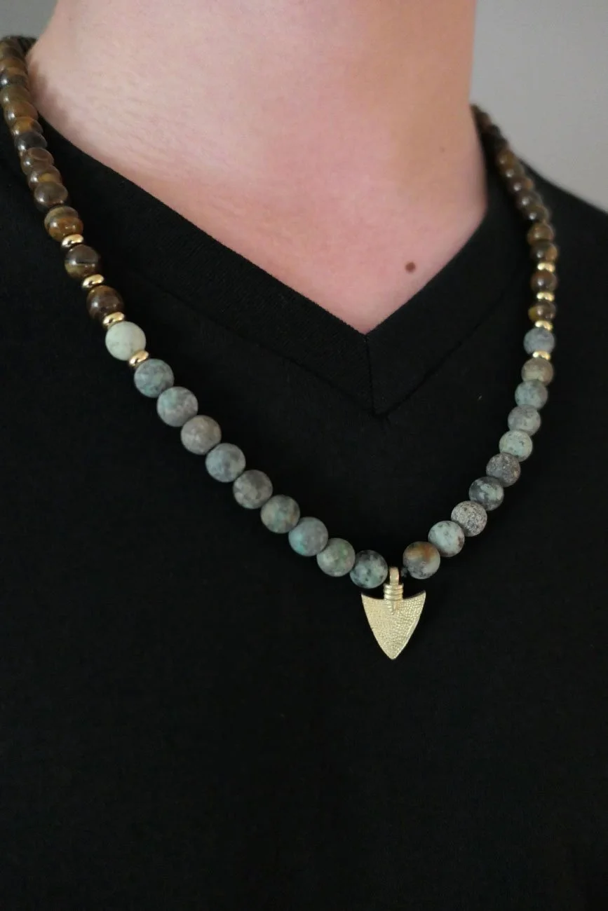 Treasure Hunt - Tiger Eye & African Turquoise Gemstone Necklace