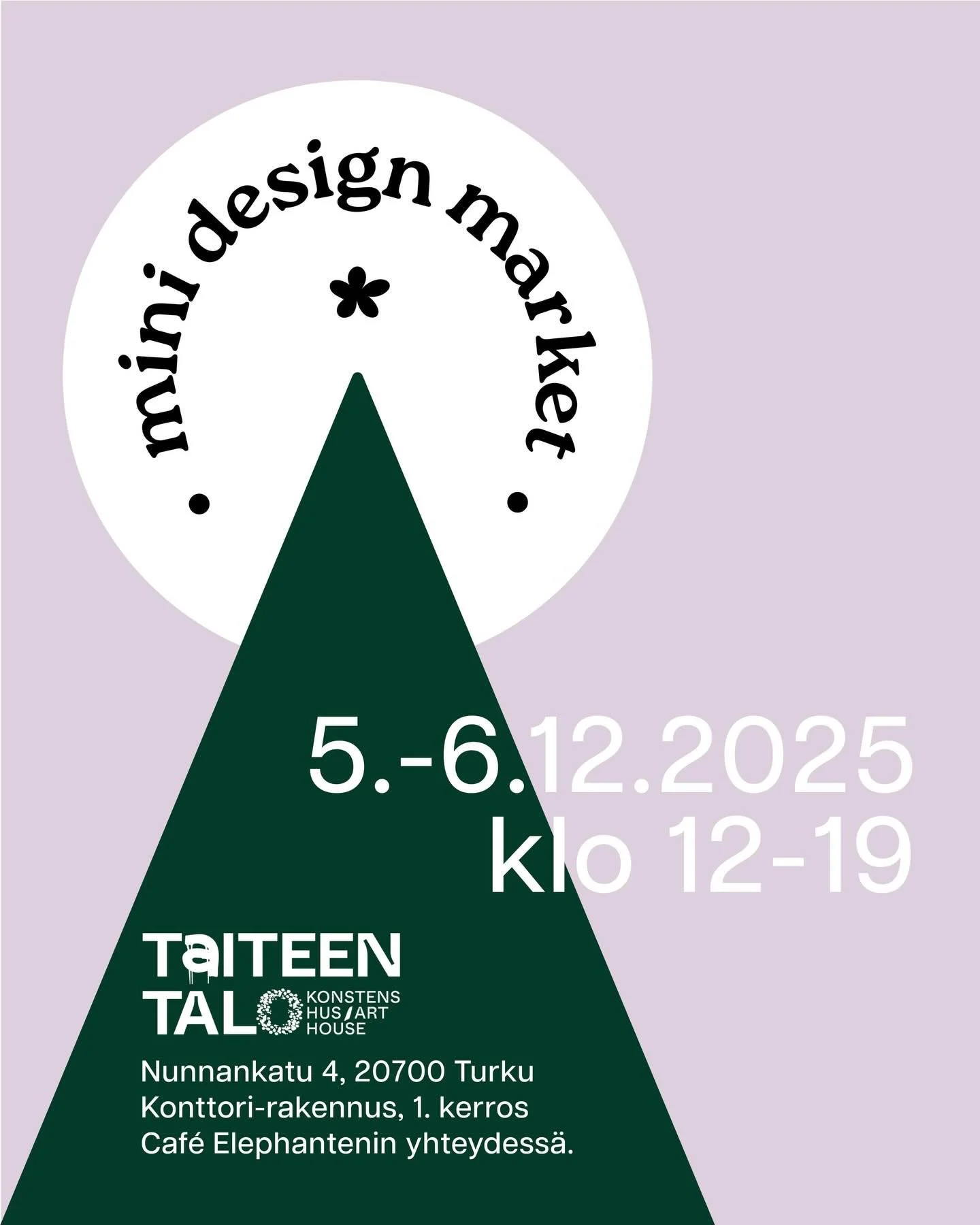 Mini Design Market on kaikille korujen, keramiikan ja taiteen yst&auml;ville!🎄Mini Design Market j&auml;rjestet&auml;&auml;n 5.-6.12. klo 12-19 Taiteen talon Konttori-rakennuksessa Caf&eacute; Elephantenin yhteydess&auml;. 

Tule ihastelemaan ja tek