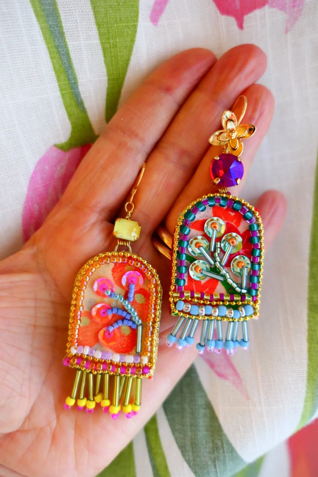 Size of Abudance of Paradise Handcrafted Kimo silk & Glass Bead Earrings