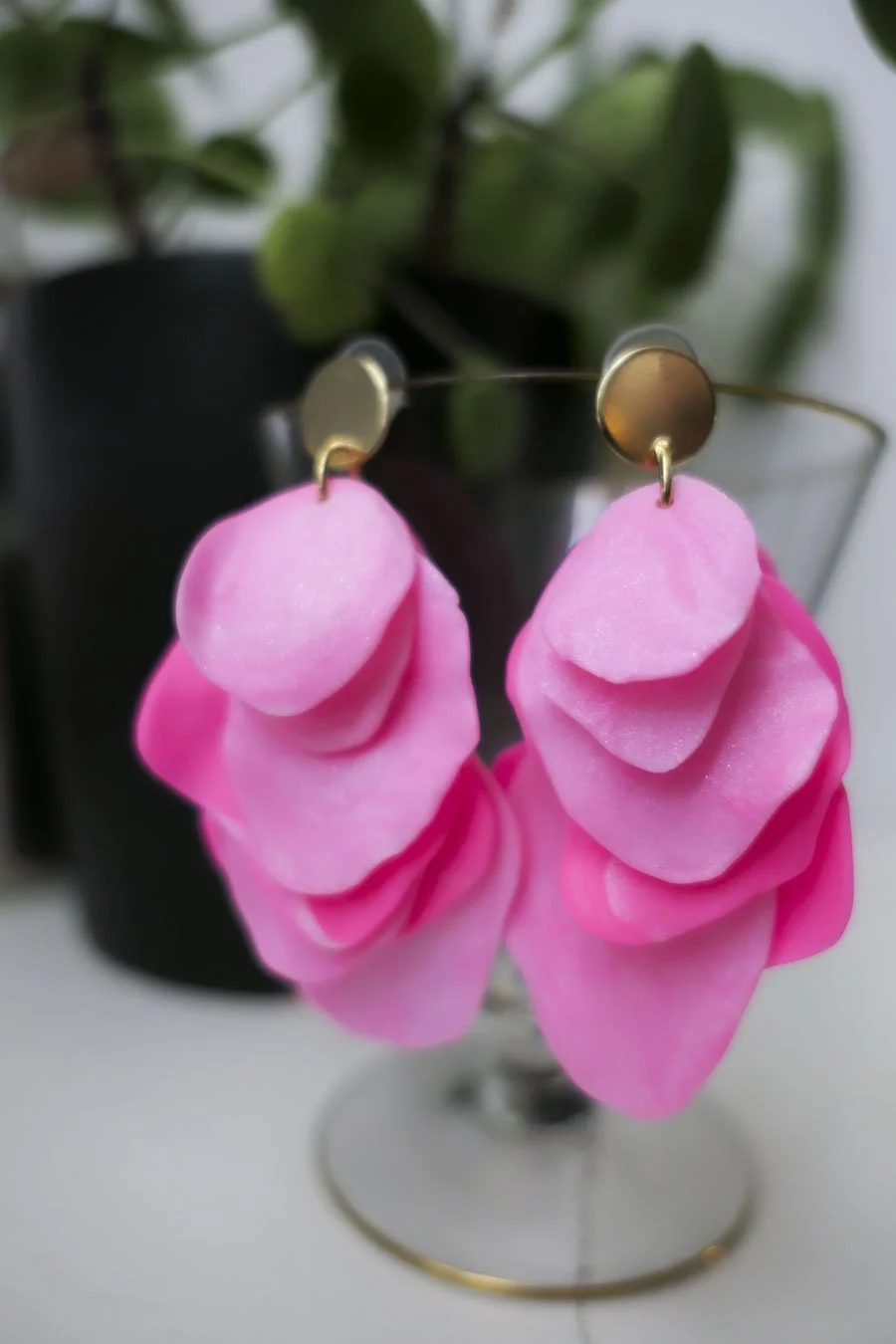 Caramel Pink Rose Petals Earrings