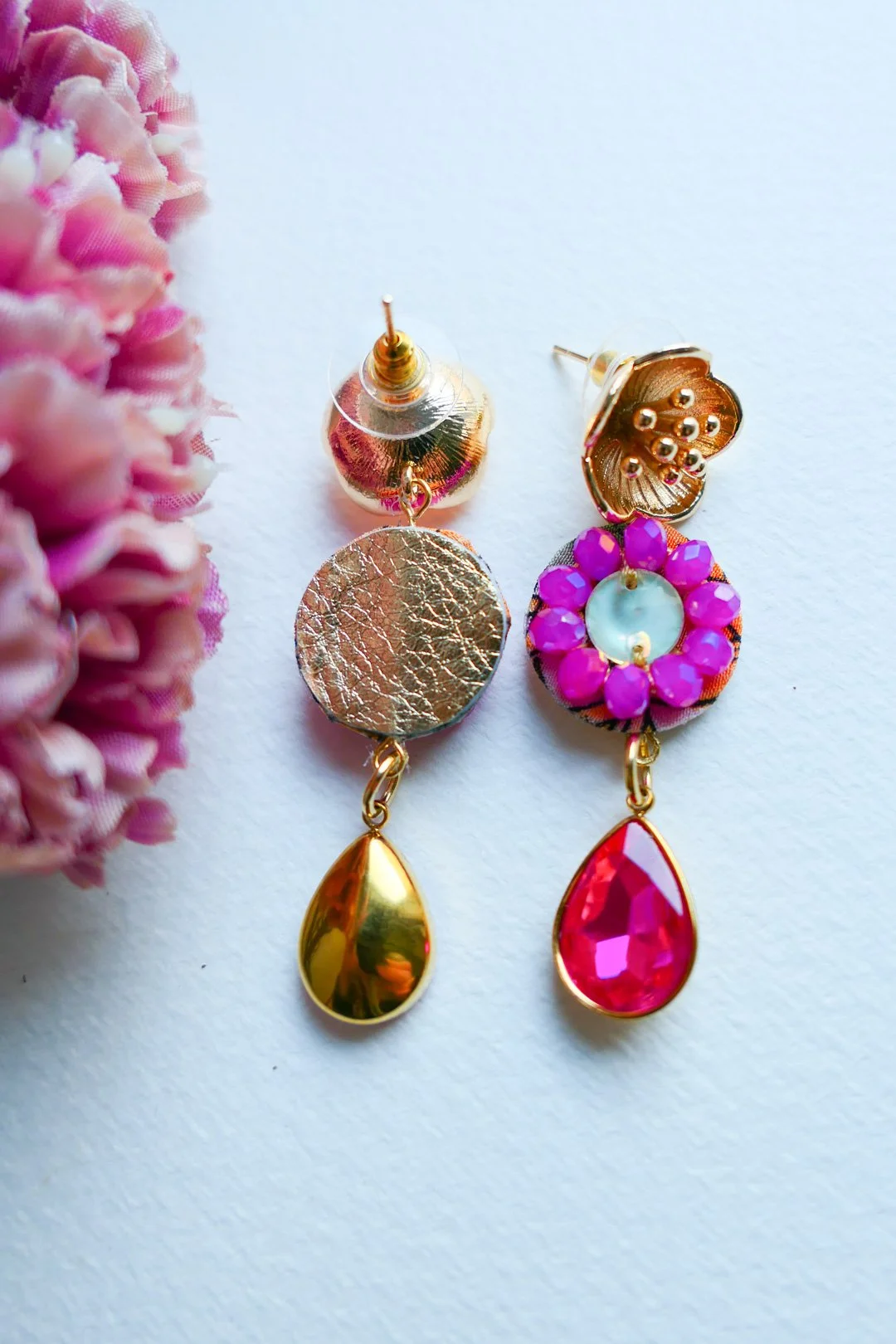 Colorful Hand Embroided Silk and Glass Bead Earrings