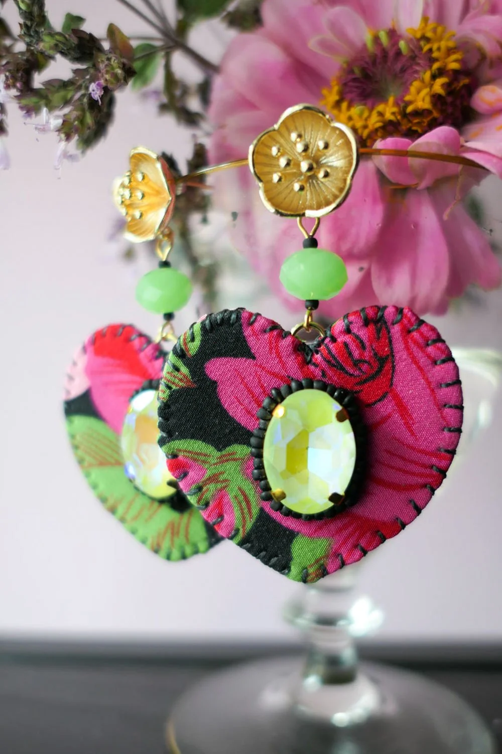 Silk Rose Earrings / YellowGreen