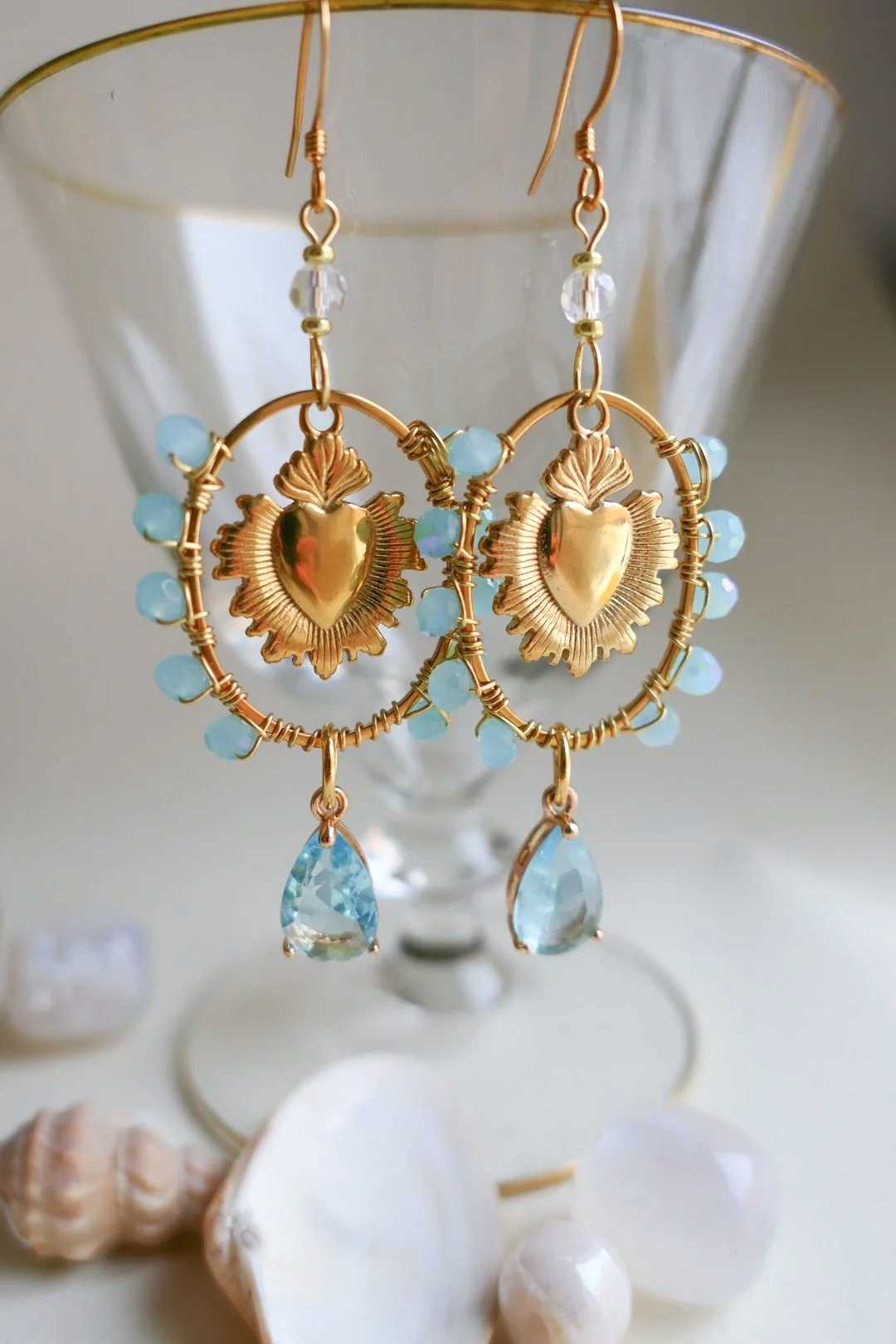 Flaming Blue Heart Earrings
