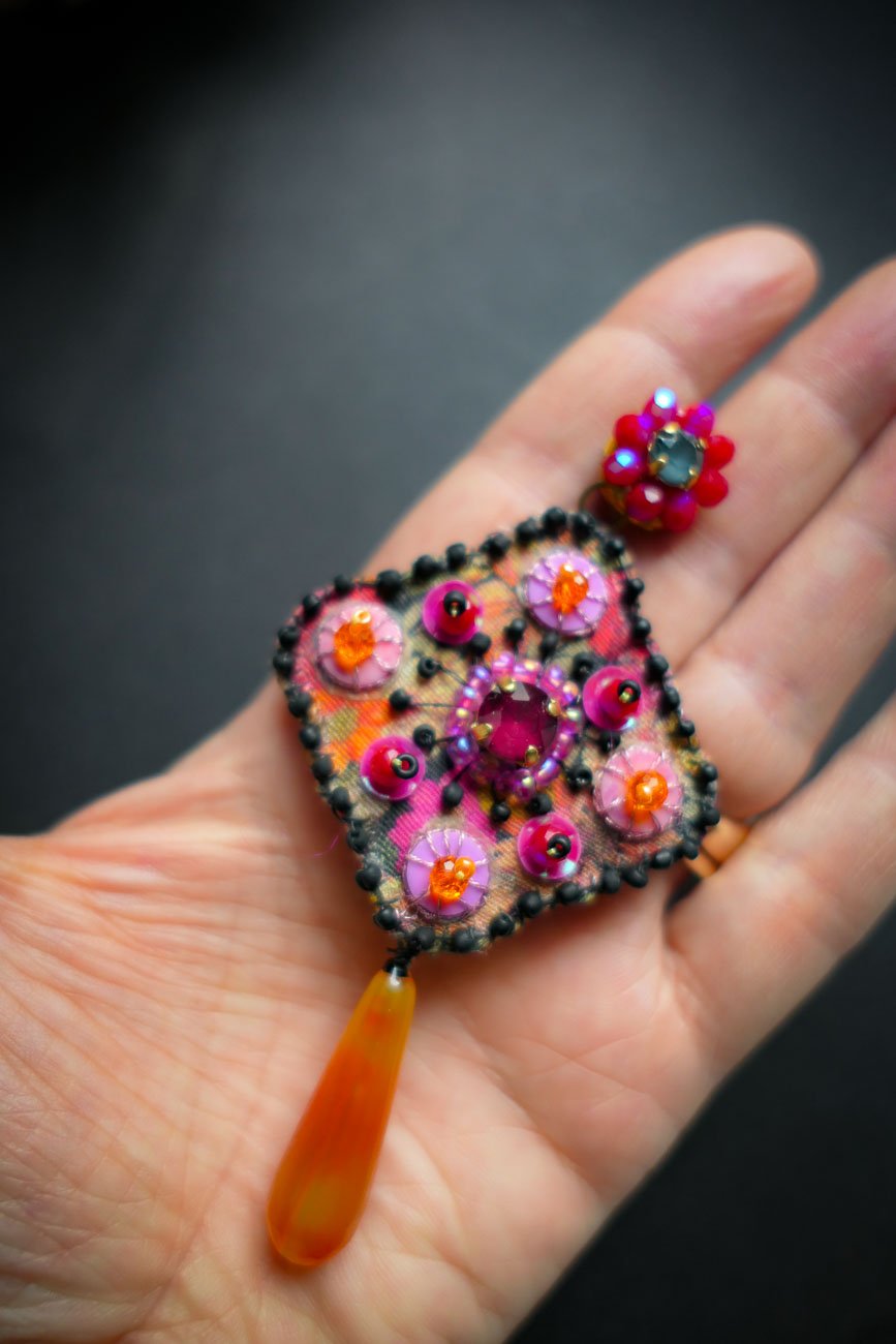 Red Poppy Haute Couture Hand Embroidered Earrings